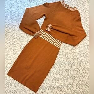Vintage Rust Knit Greek Key Sweater Dress Always Y2K Midi Length